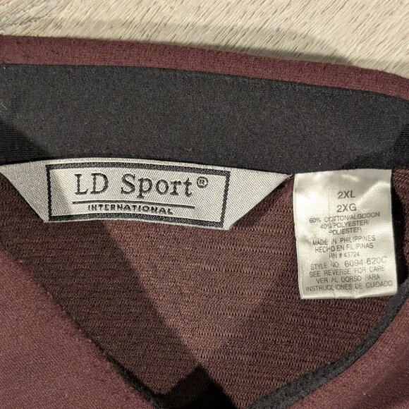 Vintage LD Sport International Ribbed Long Sleeve Polo Shirt Men's 2XL Burgandy - Picture 3 of 6